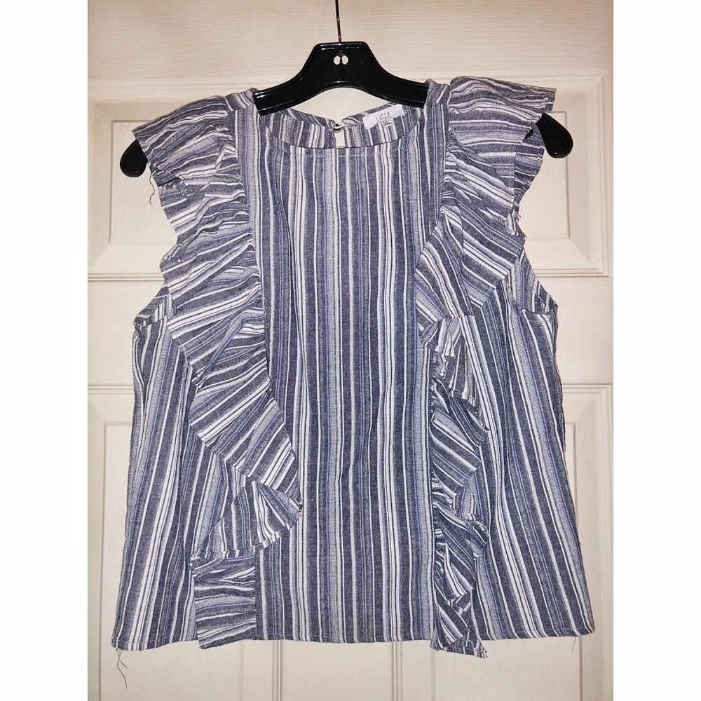 Luca | Blue & White stripe ruffle blouse